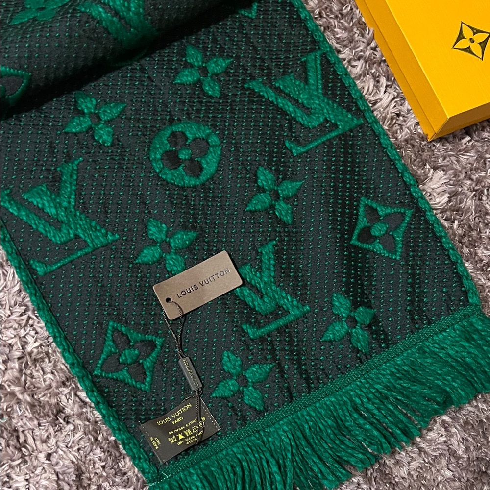 Emerald Green and Black Monogram Scarf - Picture 8 of 9